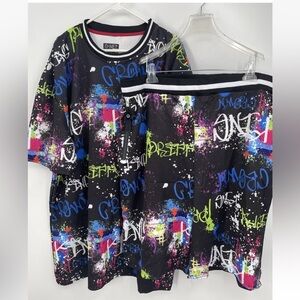 Men’s G-Net Shorts & Shirt Set Graffiti NWT Size 5XL Track Suit Street wear